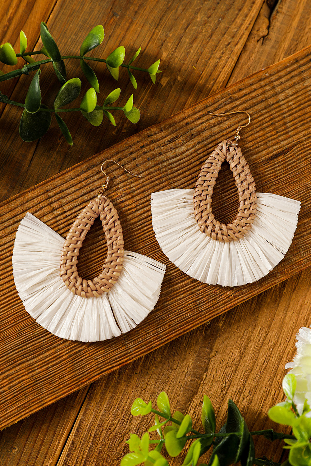 Beige Bohemian Semi-circle Woven Drop Earrings