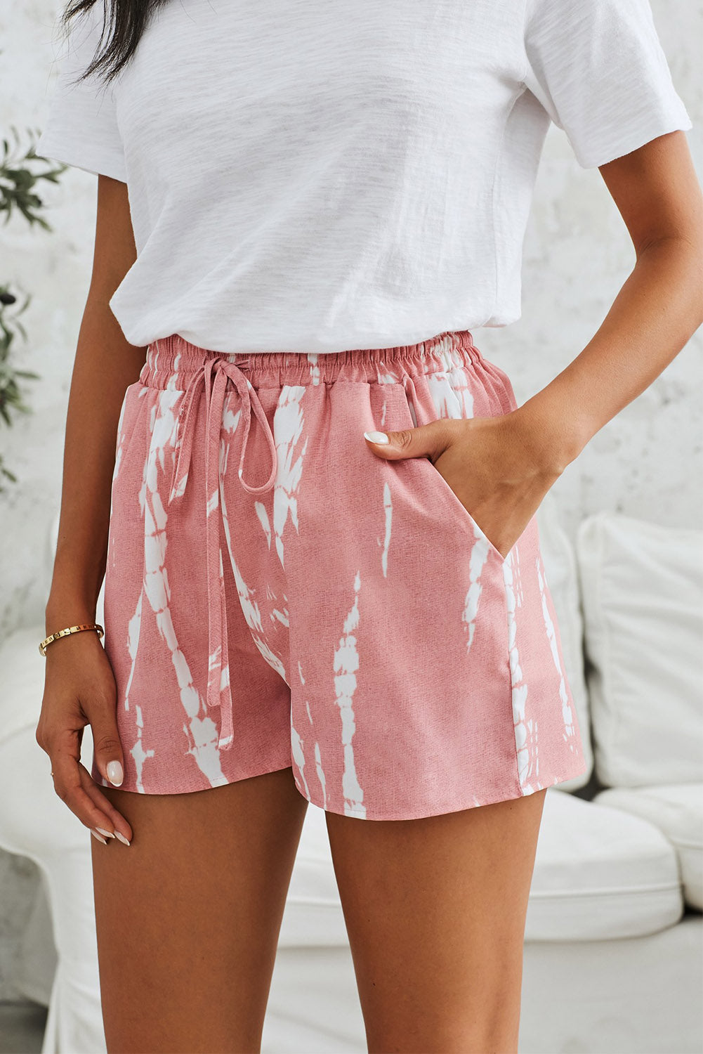 Gray Tie Dye Drawstring Casual Shorts