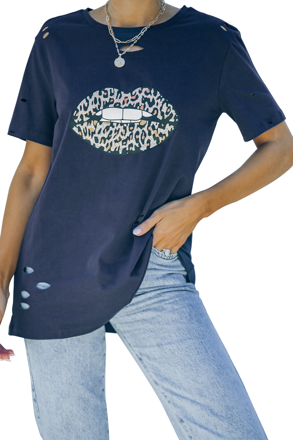 Leopard Lip Distressed Cotton Tee