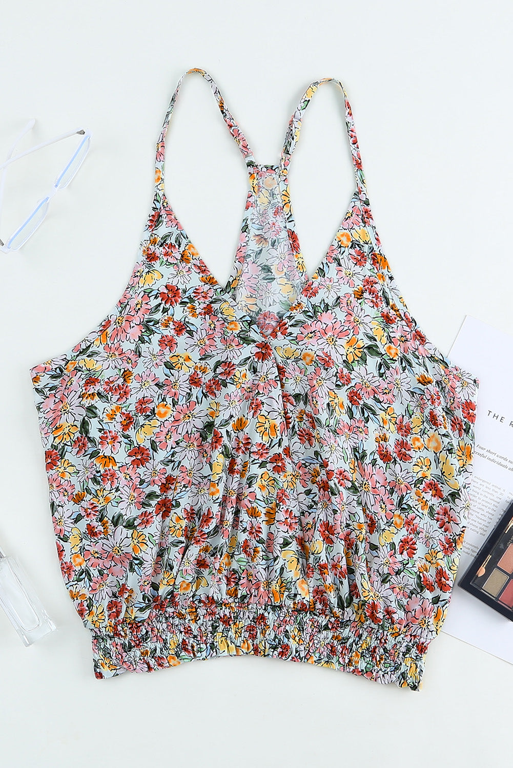 Multicolor Wrapped V Neck Floral Tank Crop Top