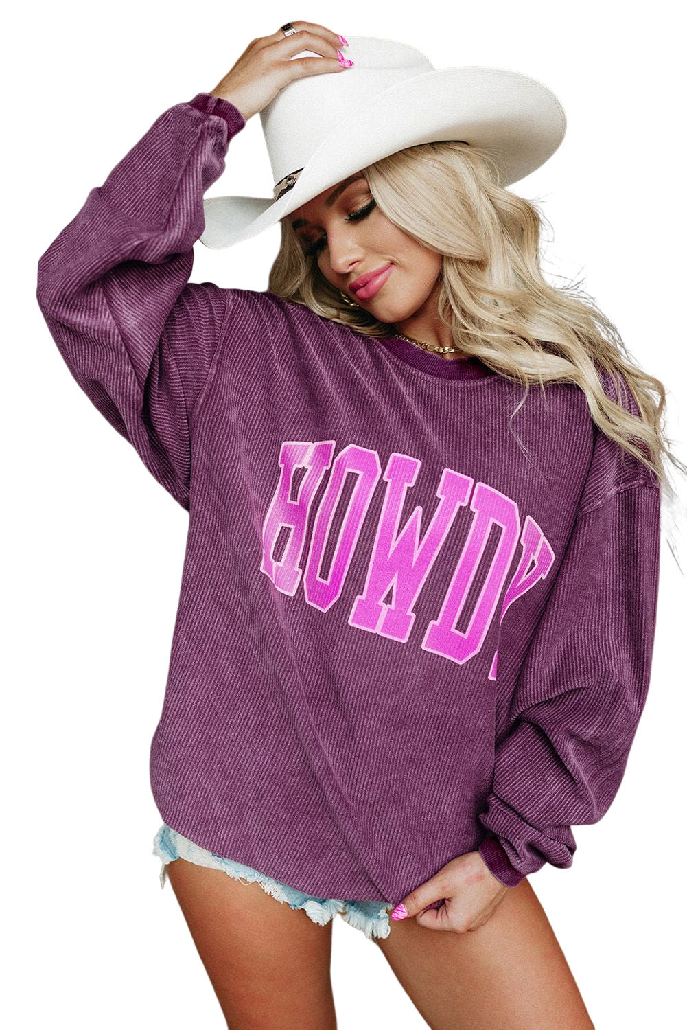 HOWDY Graphic Print Ribbed Casual Sweatshirt