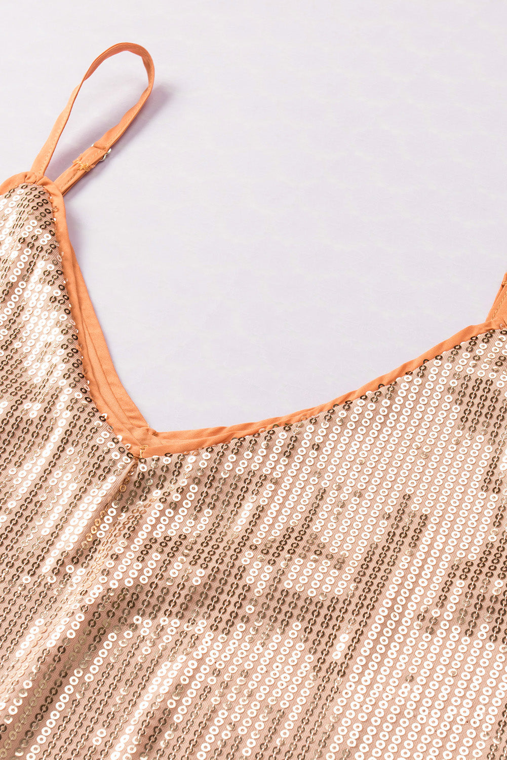 Apricot Spaghetti Straps Sequin Tank Top