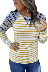 Striped Cartoon Graphic Raglan Sleeve Casual Blouse