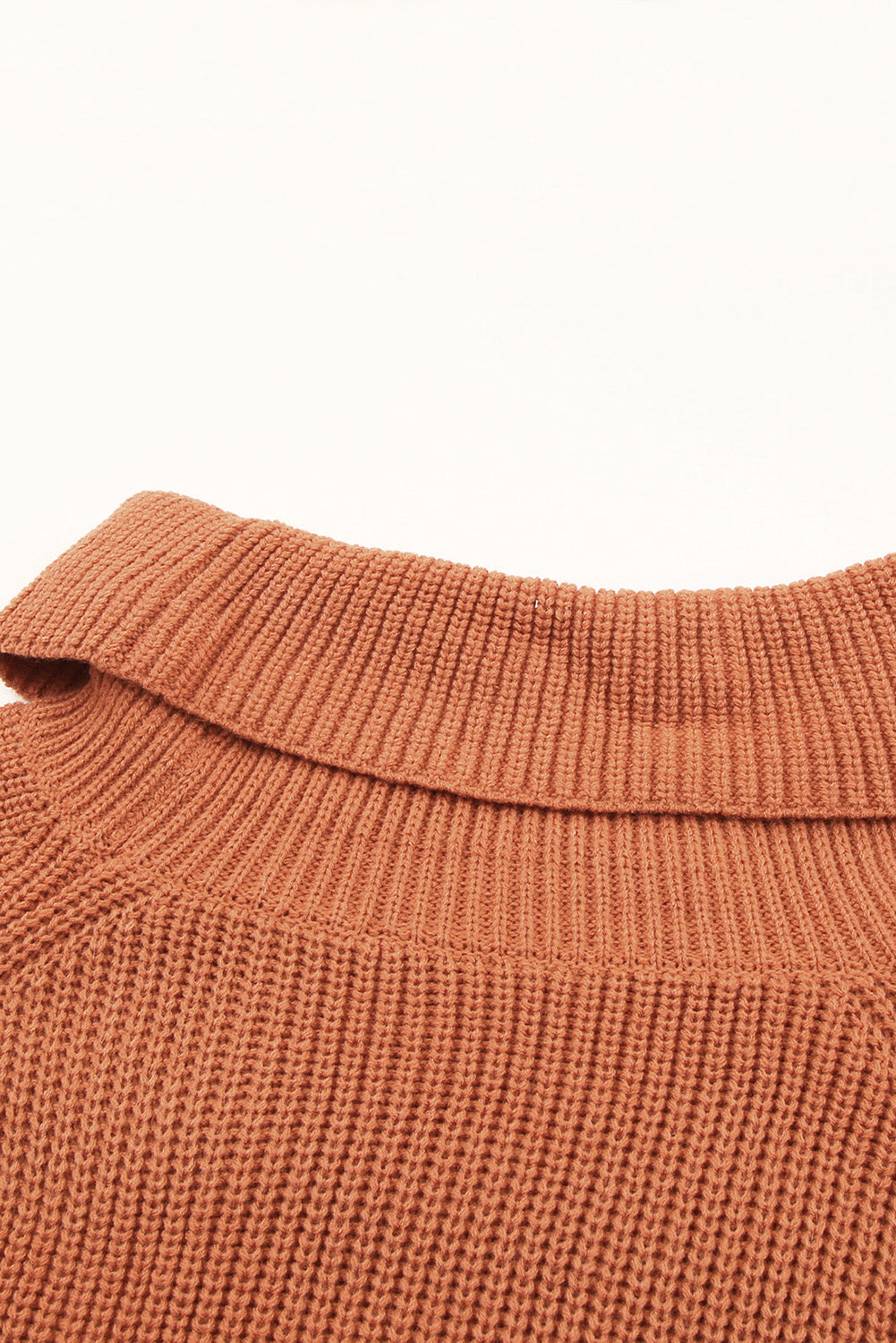 Brown Ribbed Knit Off Shoulder Sweater