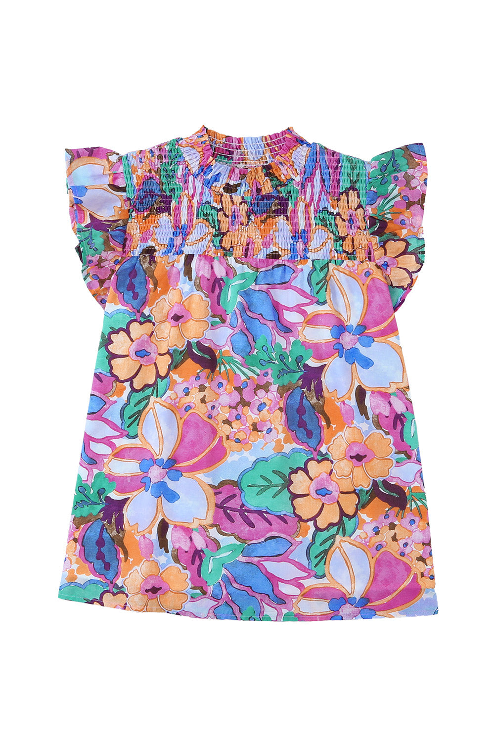 Multicolor Floral Print V Neck Puff Sleeve Mini Dress