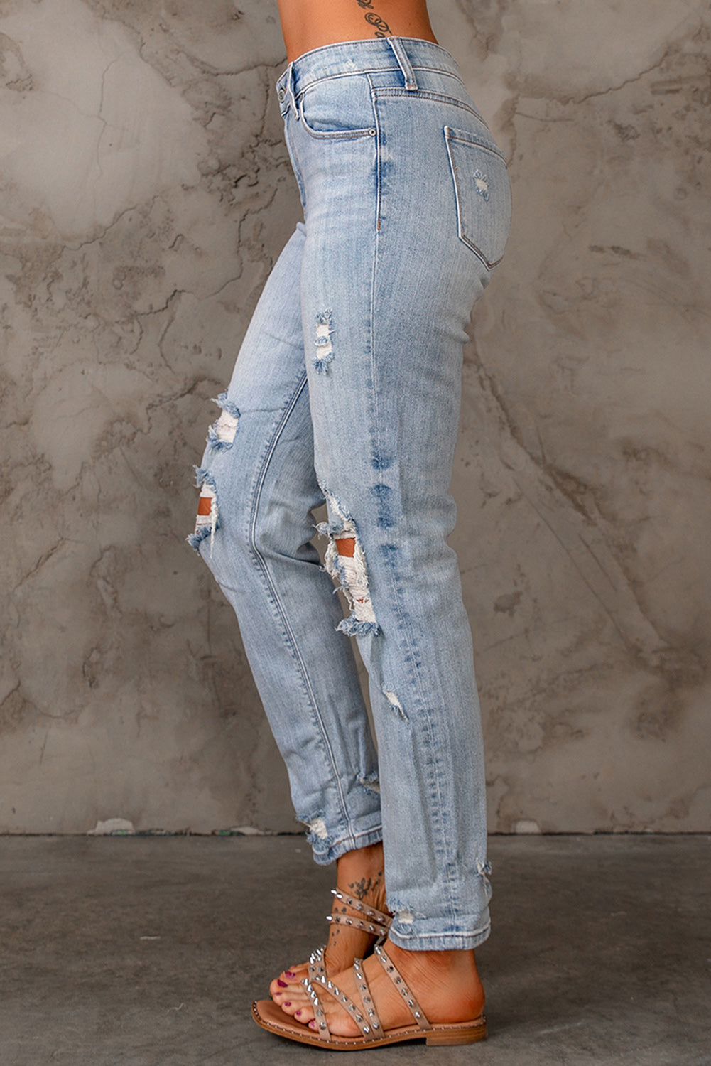 Sky Blue Ripped Mid Waist Jeans