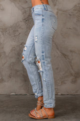 Sky Blue Ripped Mid Waist Jeans