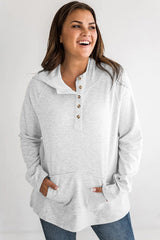 Gray Plus Size Kangaroo Pocket Henley Button Hoodie