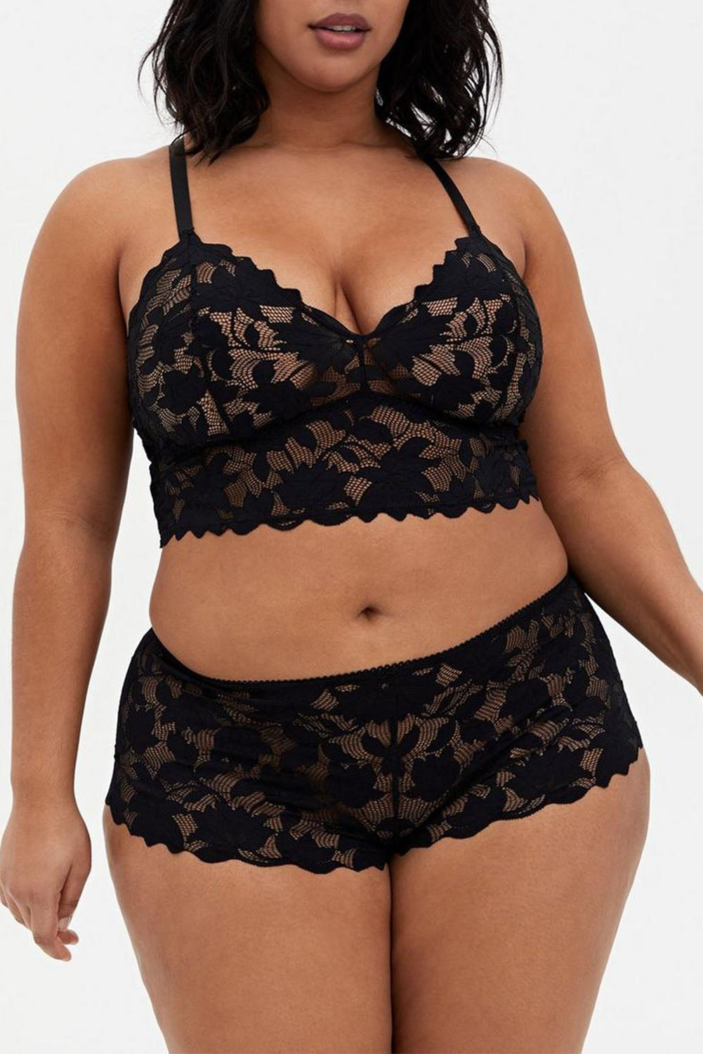 Black Plus Size Semi-sheer Lace Lingerie Set