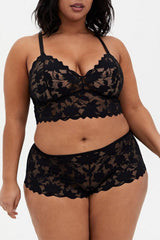Black Plus Size Semi-sheer Lace Lingerie Set
