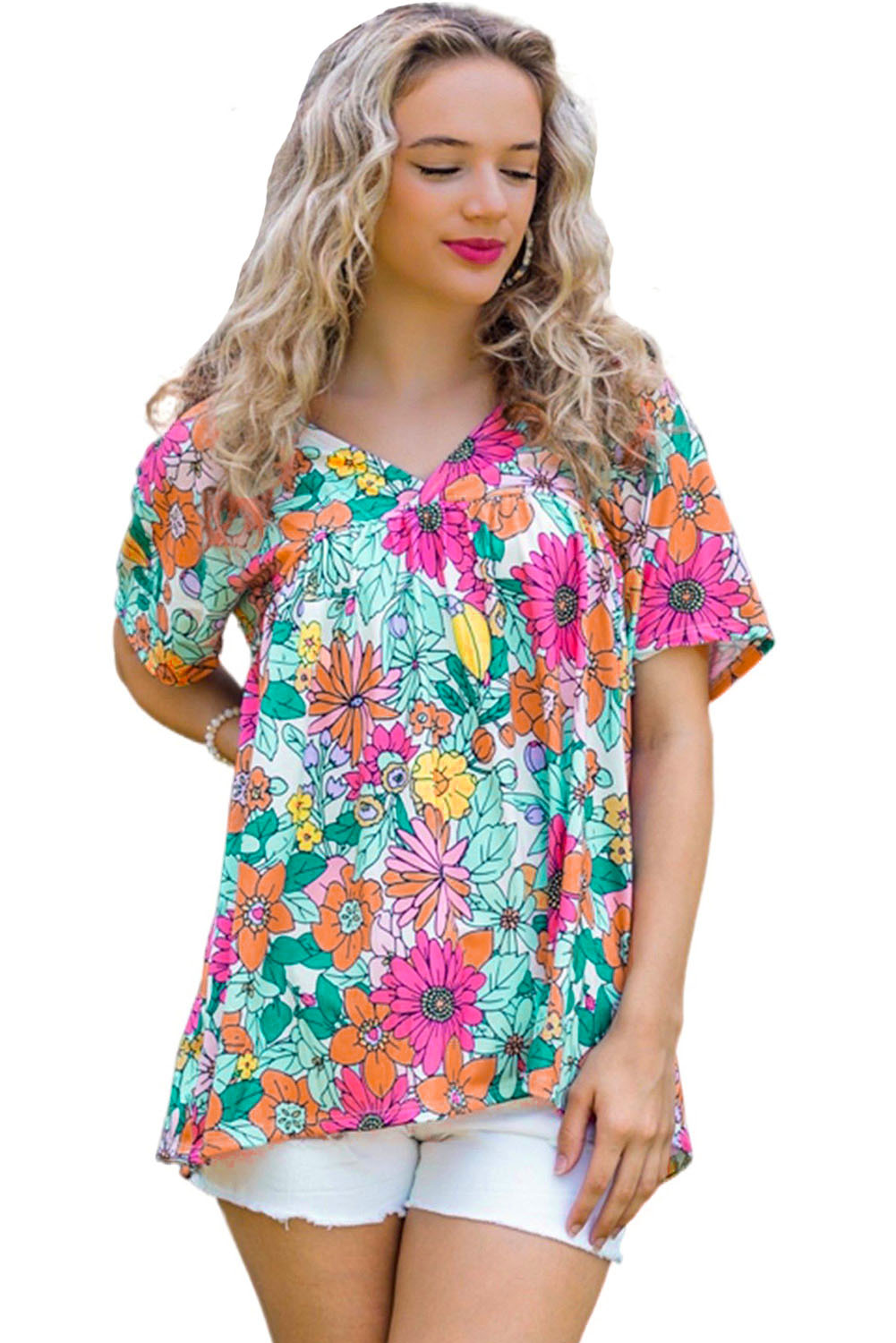 Multicolor Floral Print Smocked Tank Top