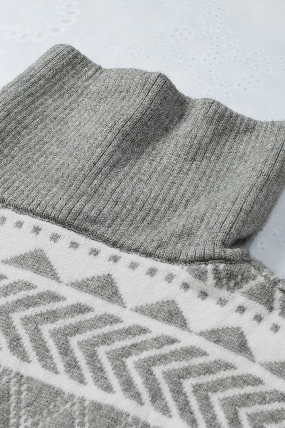 Blue Geometry Knit Quarter Zip Sweater