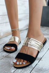 Black Suede Metallic Two Tone Flat Slippers