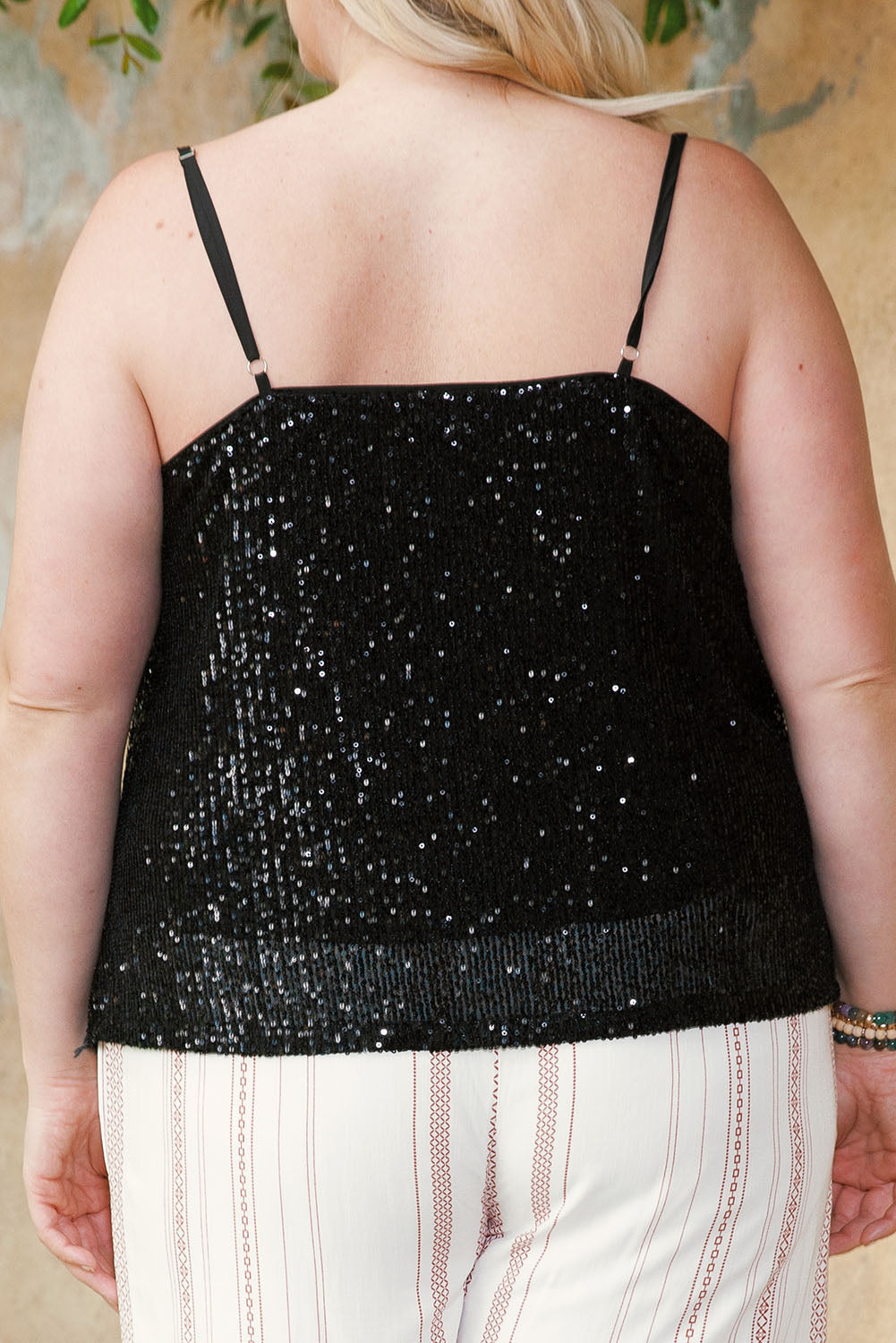 Black Plus Size Drape Neck Sequin Tank Top