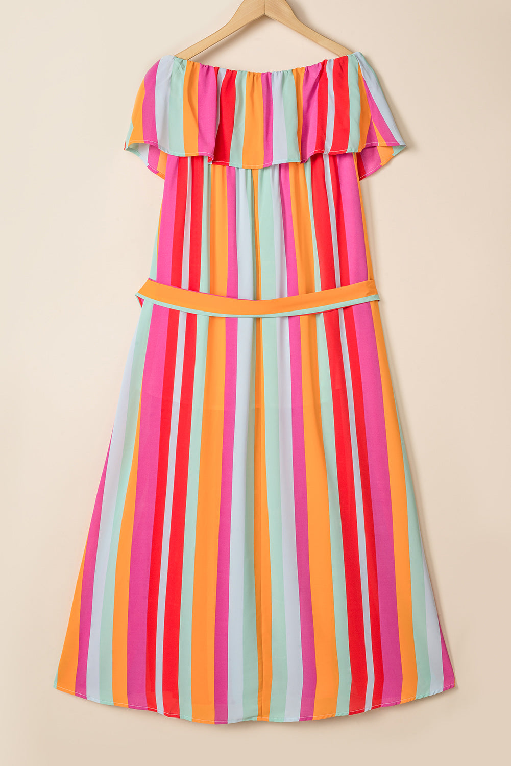 Stripe Overlay Strapless Maxi Dress with Slits