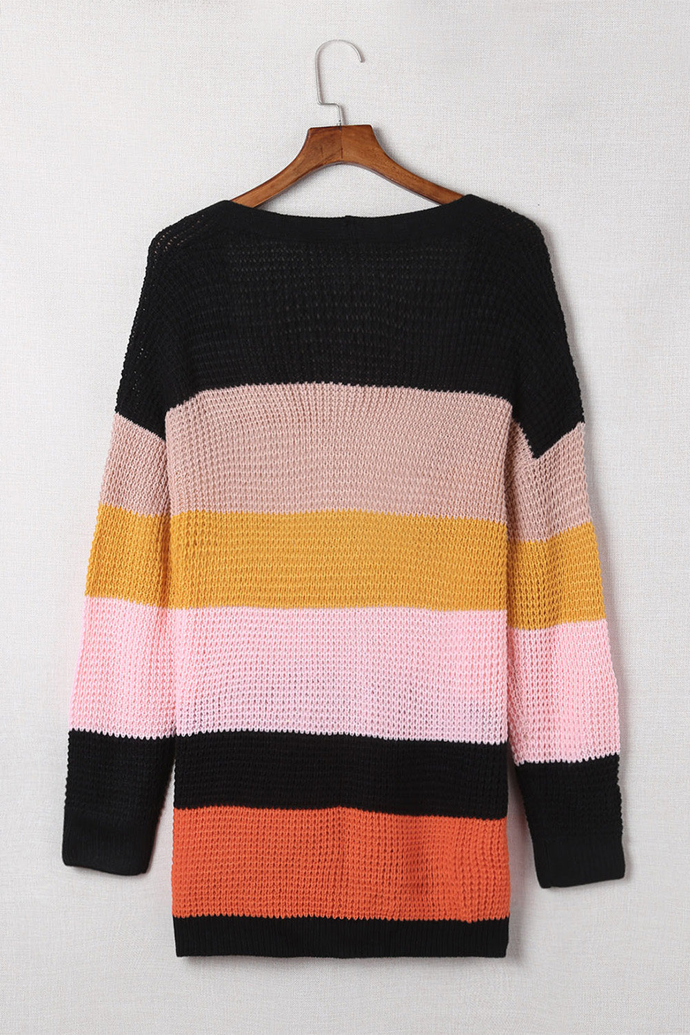 Multicolor Waffle Knit Color Block Open Front Cardigan