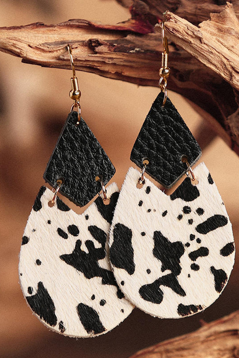 Black Cow Striped Waterdrop-Shaped  Earrings