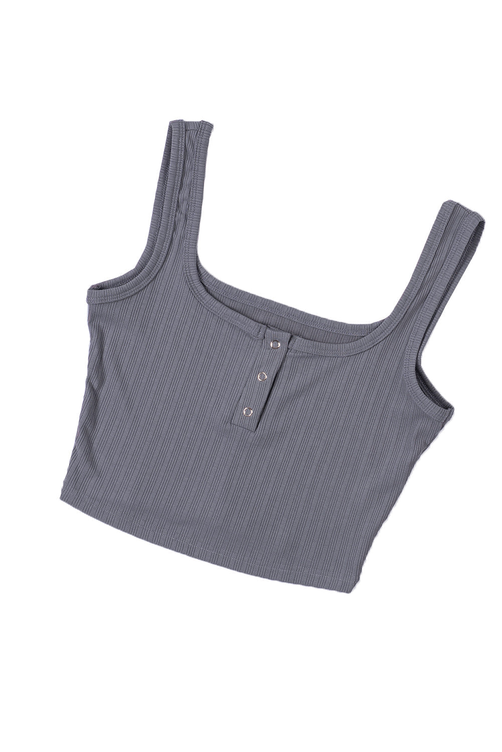 Grey Ribbed Knit Henley Crop Tank