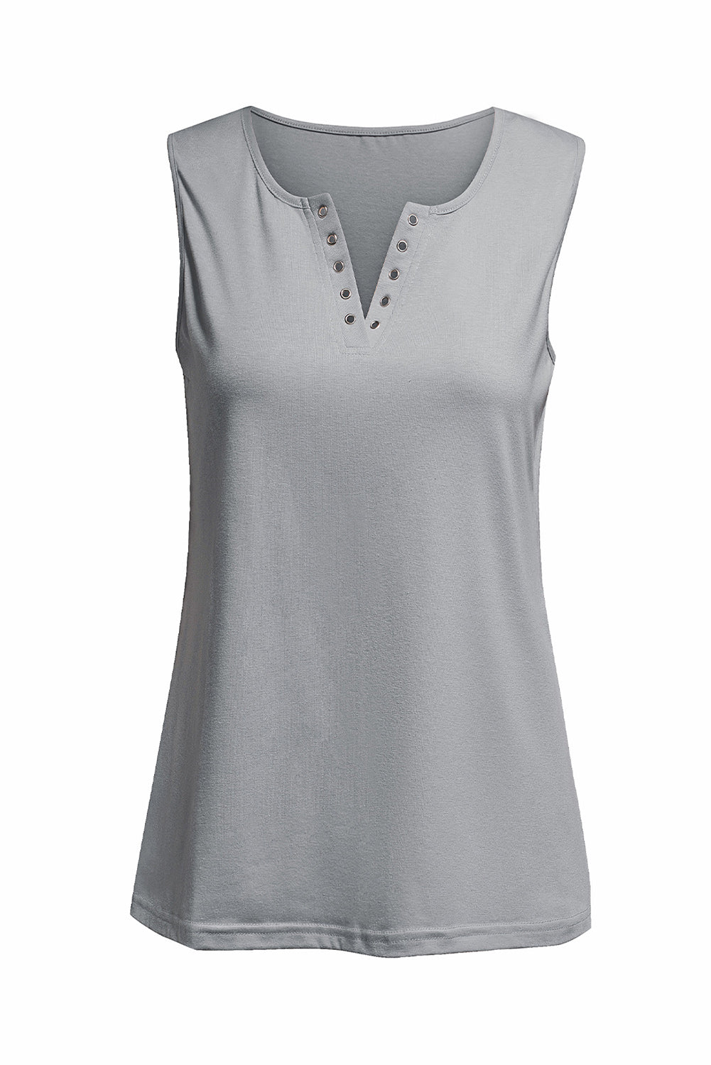 Gray Solid Slim-fit V Neck Tank Top