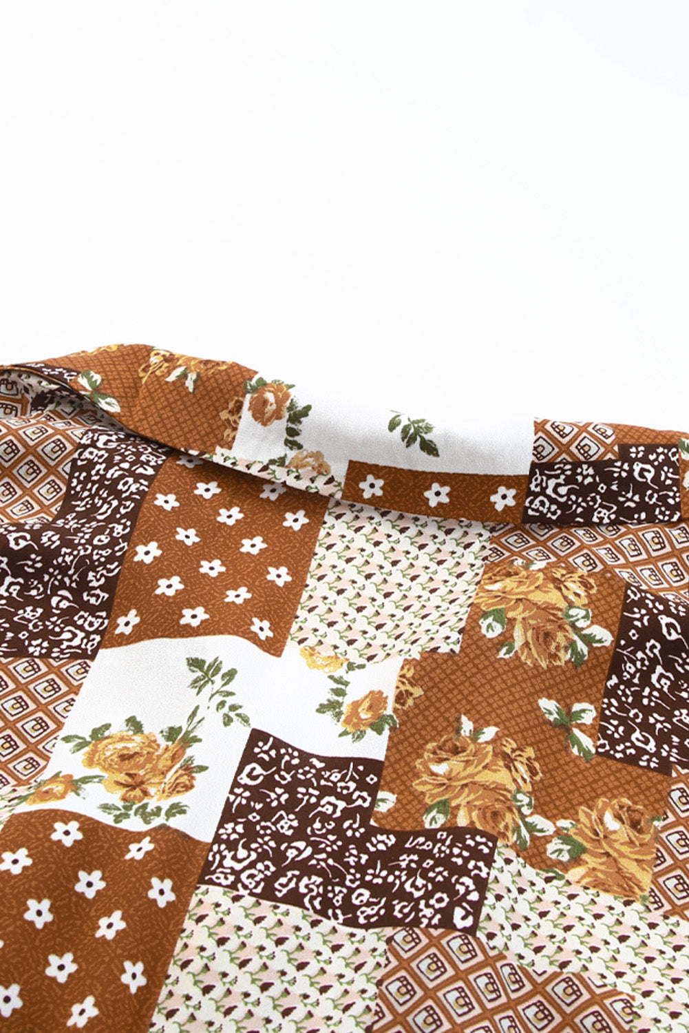 Apricot Turn-down Neck Mixed Print Plus Size Shirt