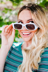 White Large Square Frame UV Protection Sunglasses