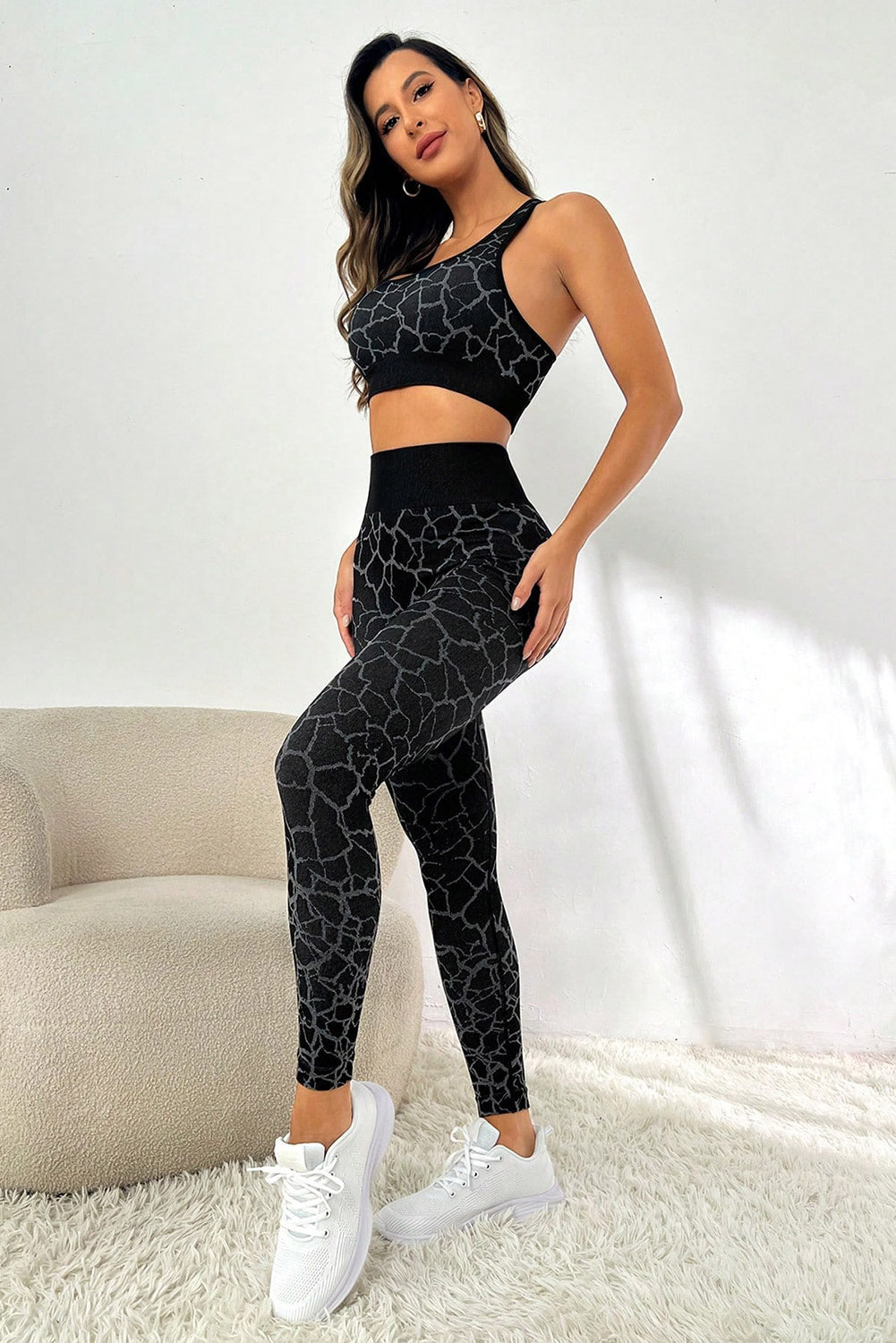 Black Animal Print Butt Lift High Waist Active Set