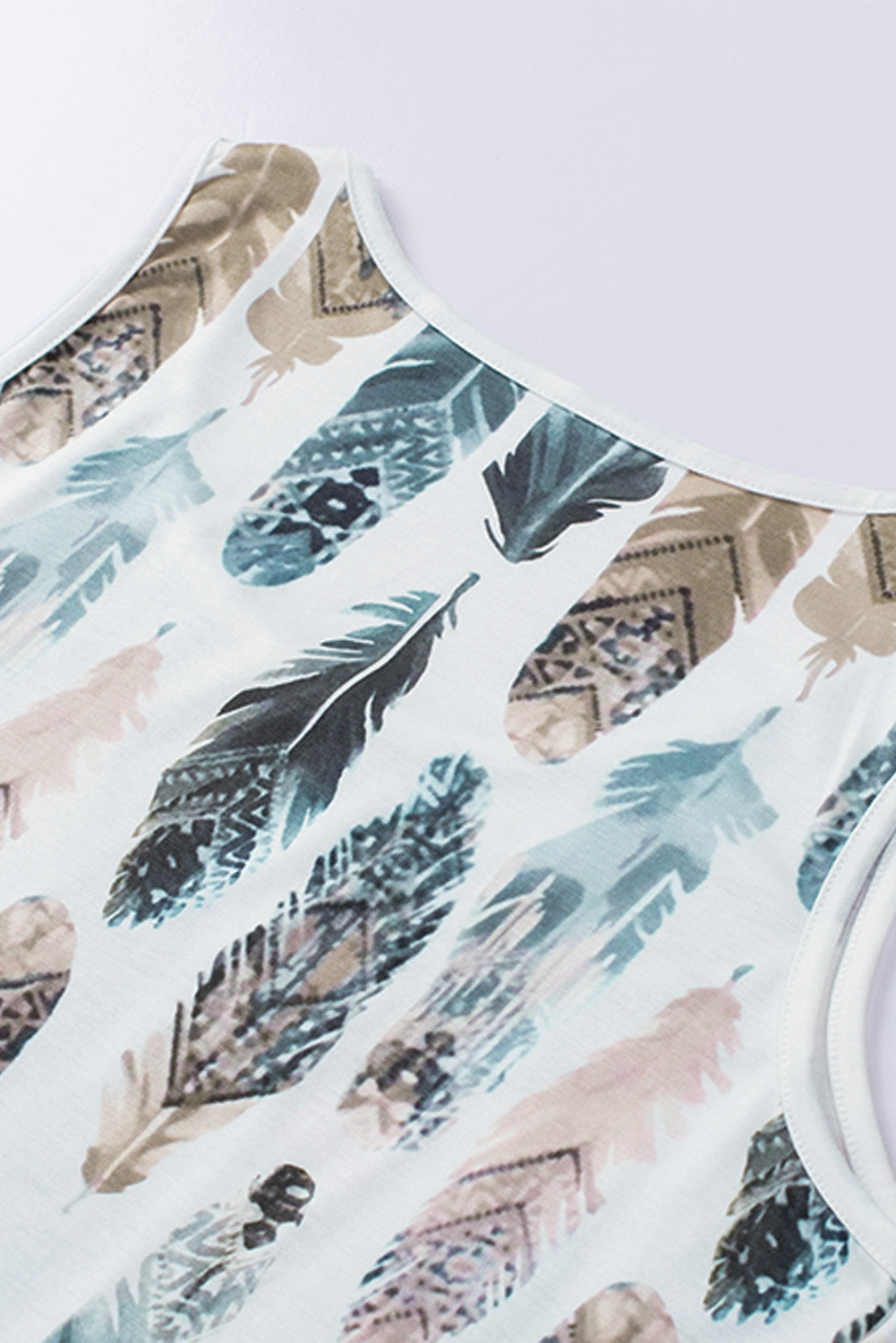 White Aztec Feather Tank Top