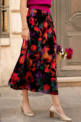 Black Abstract Floral Print High Waist Maxi Skirt