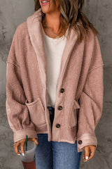 Pink Suede Sherpa Patchwork Buttoned Loose Jacket