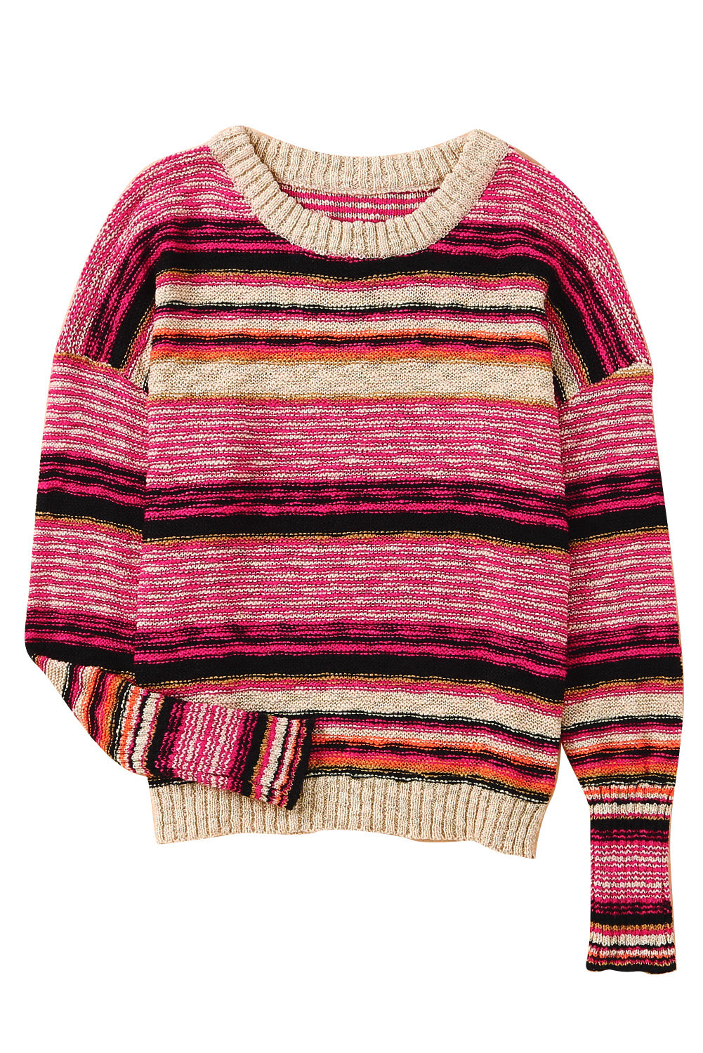 Striped Colorblock Drop Shoulder Knit Sweater