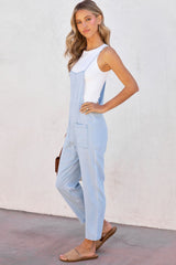 Sky Blue Chambray Pocketed Adjustable Straps Jumpsuit