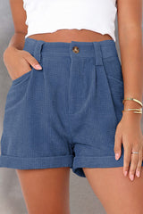 Rolled Hem Pocketed Corduroy Shorts