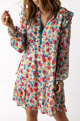 Green Ruffled Lace V Neck Floral Dress