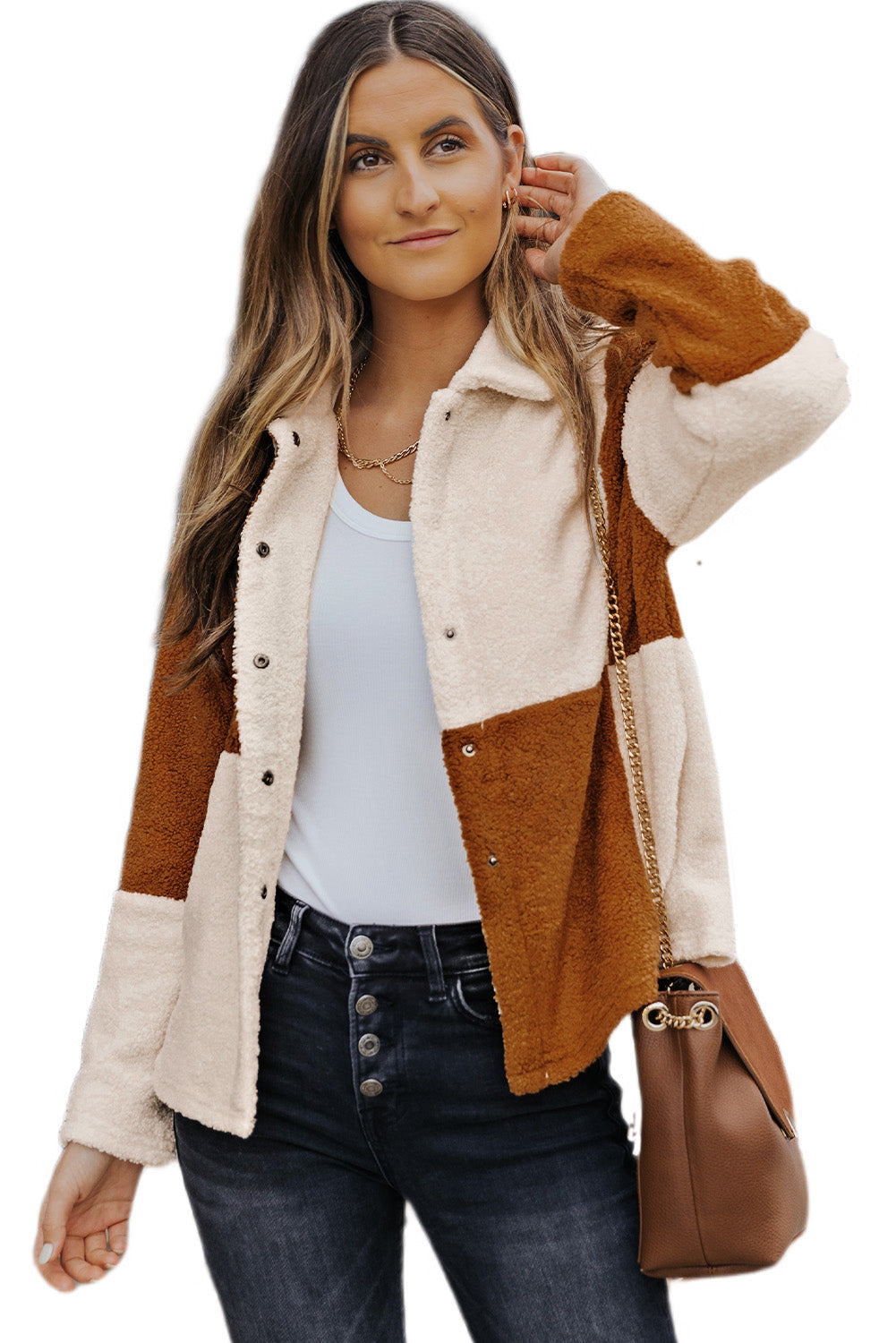 Black Colorblock Checkered Sherpa Jacket