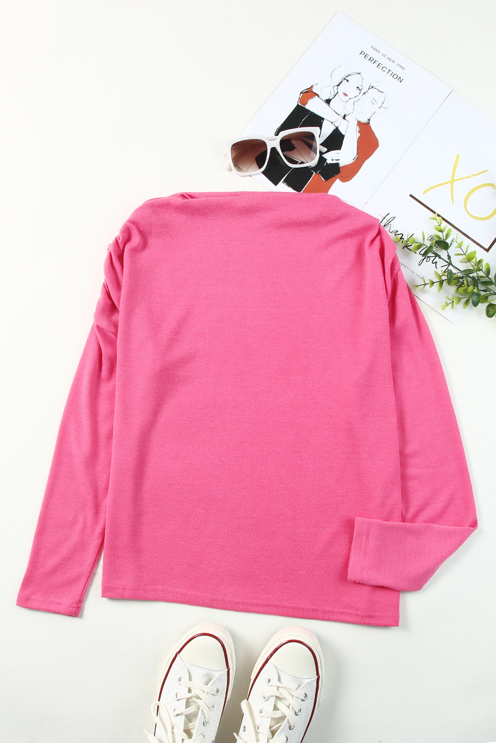 Rose Solid Color Cold Shoulder Long Sleeve Top