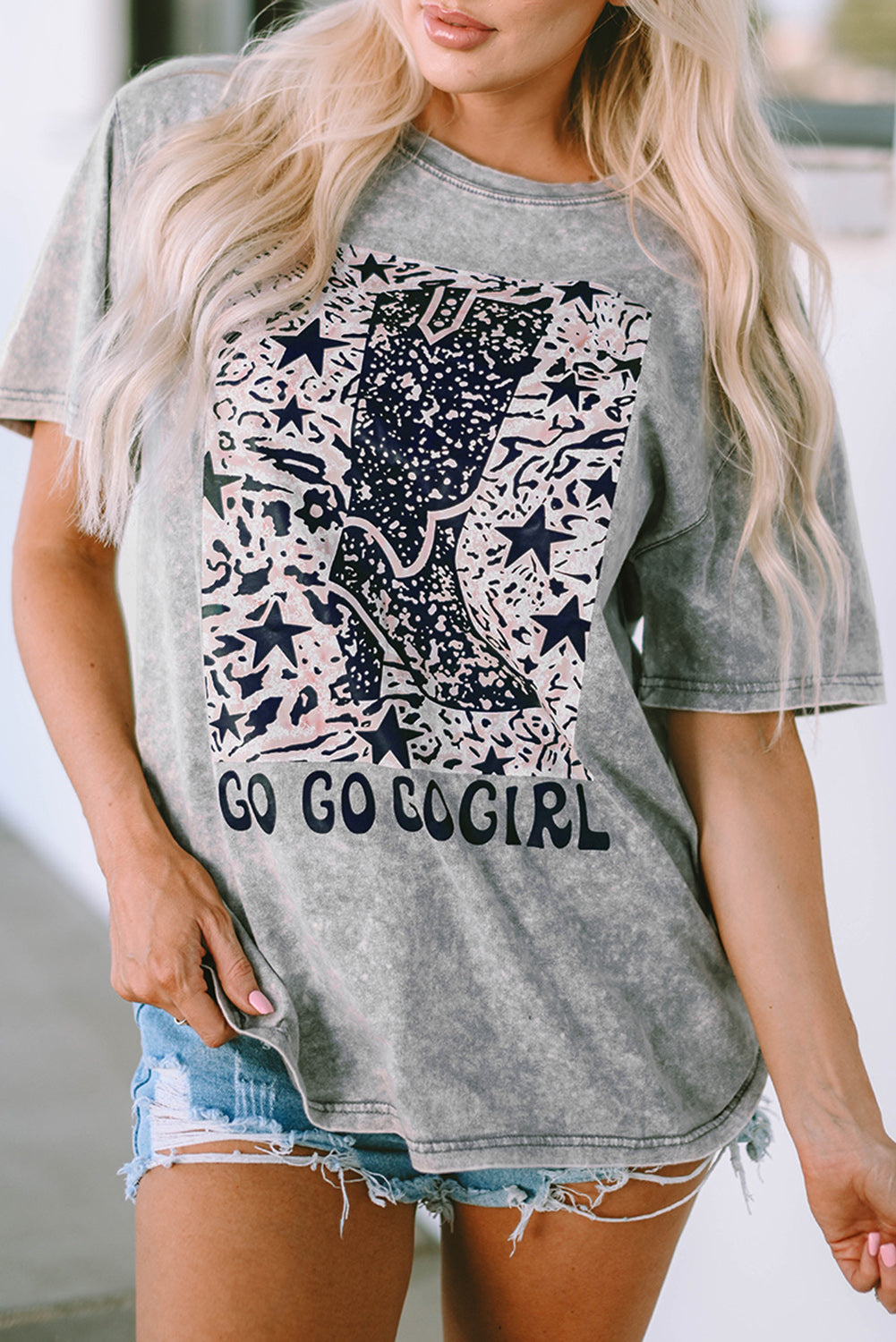 Gray Let's Go Girls Cowboy Boots Graphic Tee