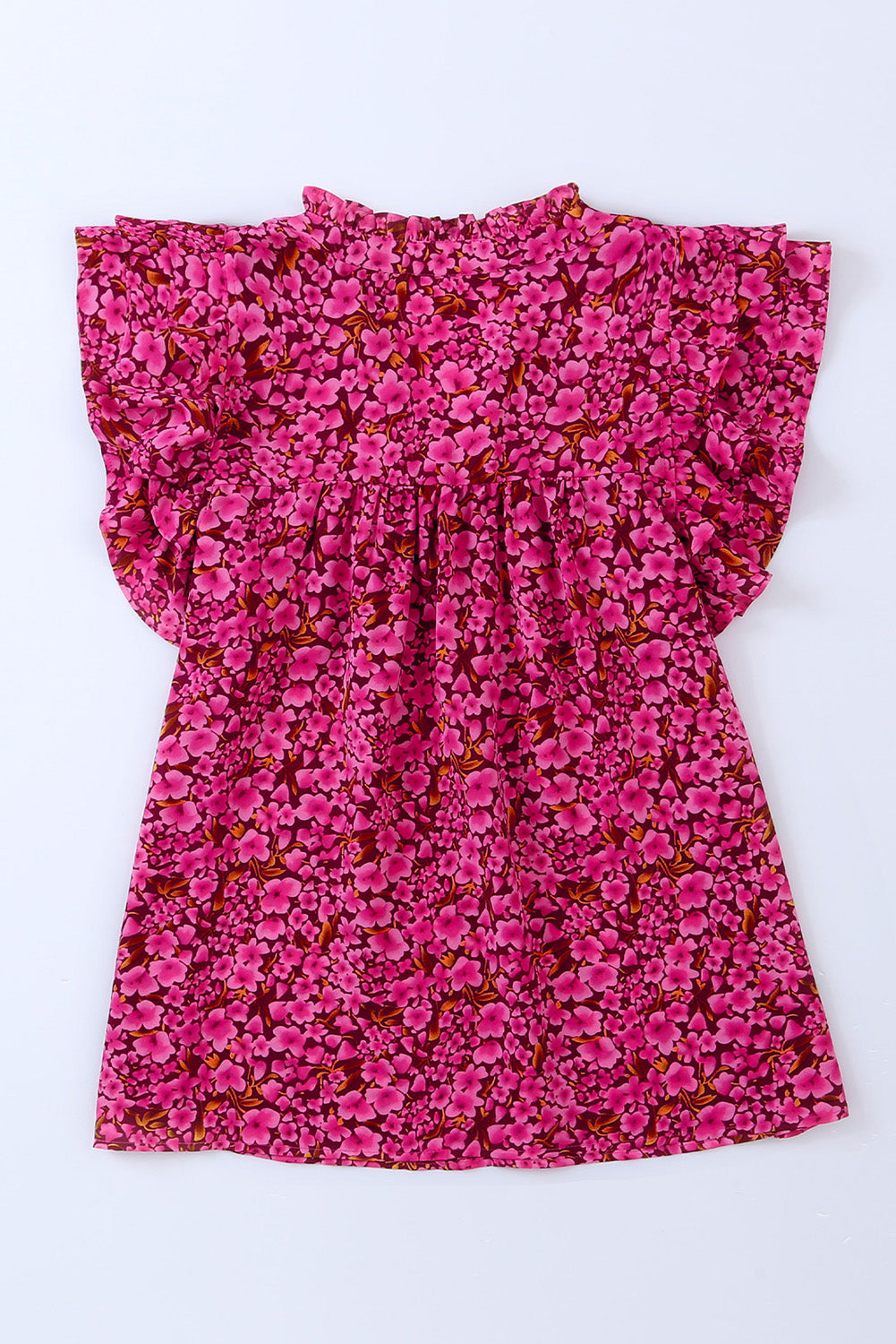 Khaki Floral Print Tiered Flutter Sleeve V Neck Top