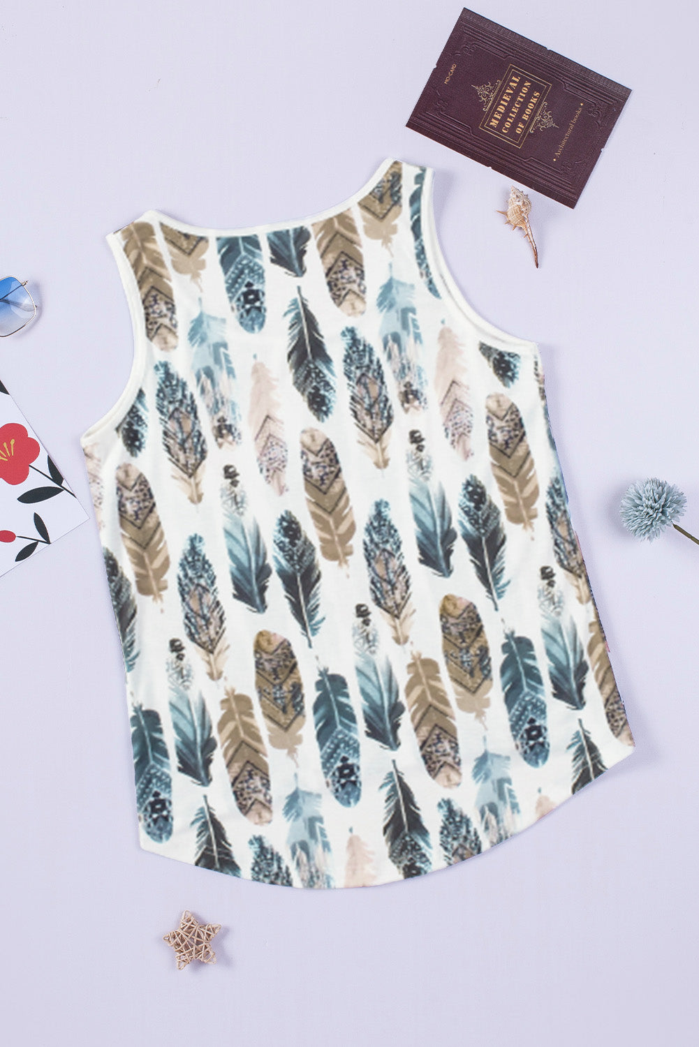 White Aztec Feather Tank Top