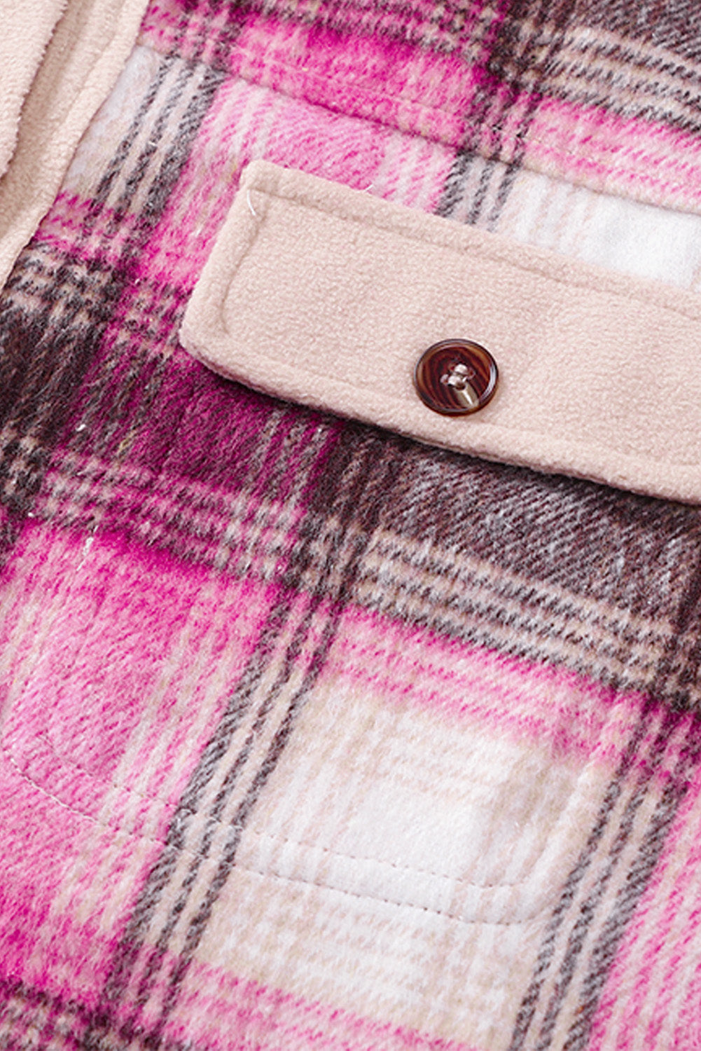 Rose Contrast Trim Plaid Shacket