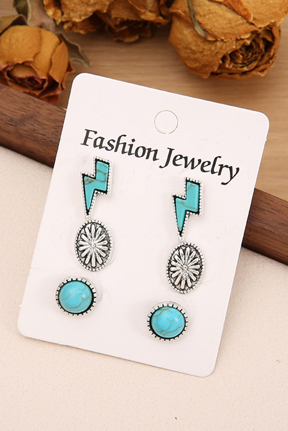 Green Three-piece Turquoise Stud Earrings Set