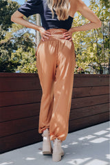 Brown High Smocked Waist Joggers