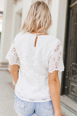 White Crochet Lace Short Sleeve Blouse