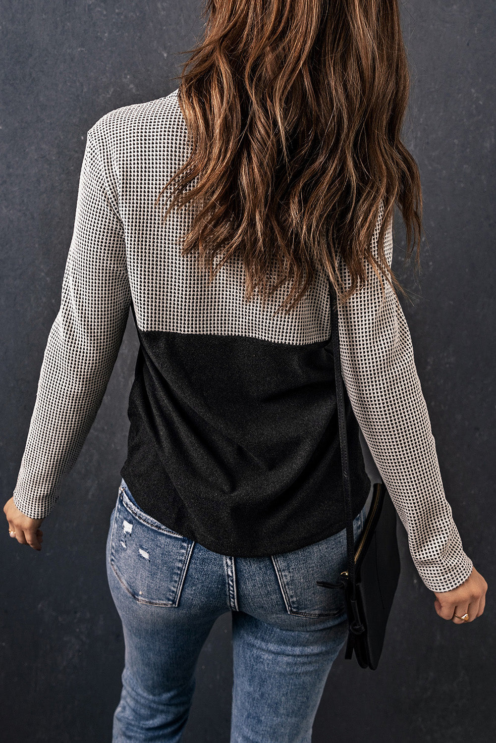 Gray Drawstring Cowl Neck Color Block Sweatshirt