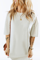 White Solid Crewneck Oversize T-shirt Dress