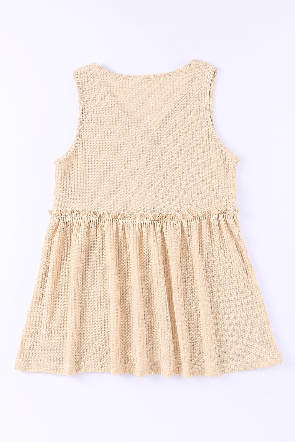 Apricot Waffle Knit Button Ruffled Casual Tank