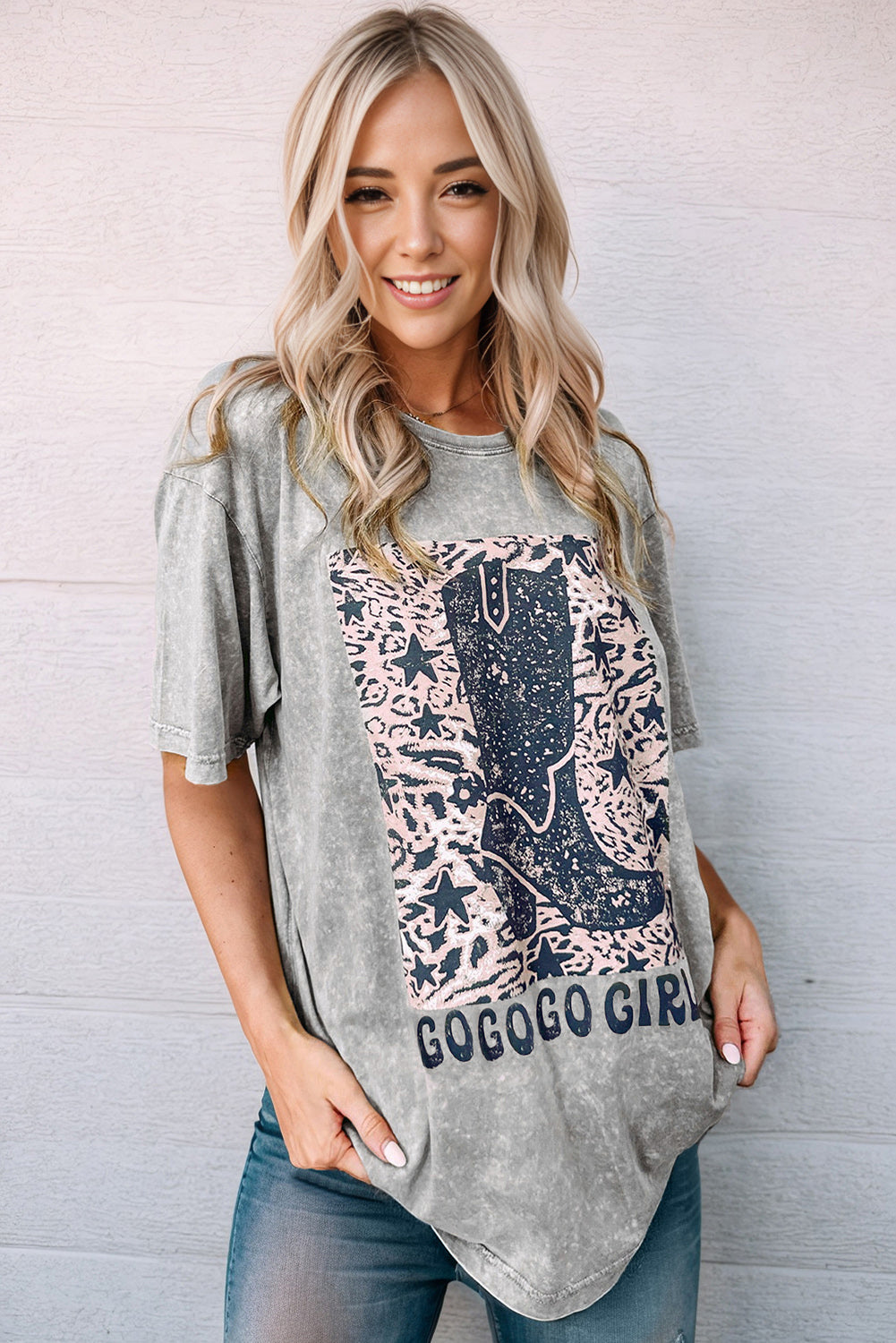 Gray Let's Go Girls Cowboy Boots Graphic Tee