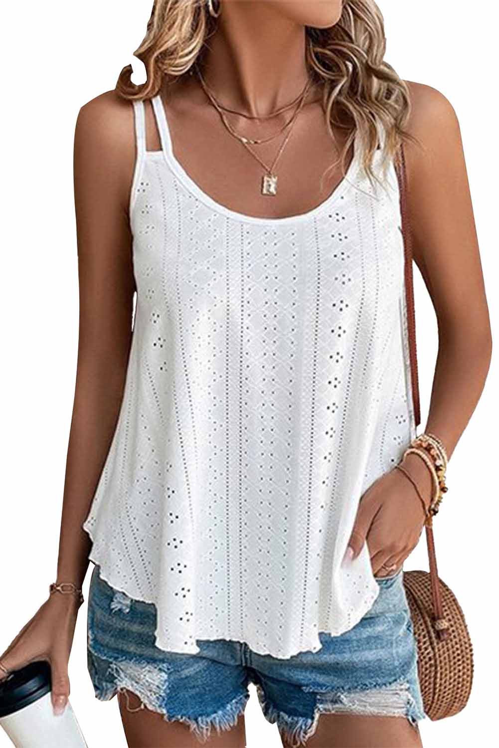 Pink Eyelet Strappy Scoop-Neck Tank Top