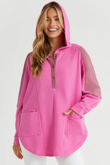 Rose Patchwork Side Pockets Oversized Henley Hoodie