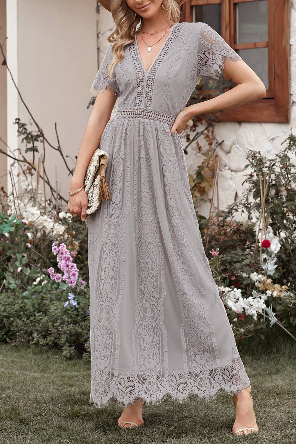 White Blue Fill Your Heart Lace Maxi Dress