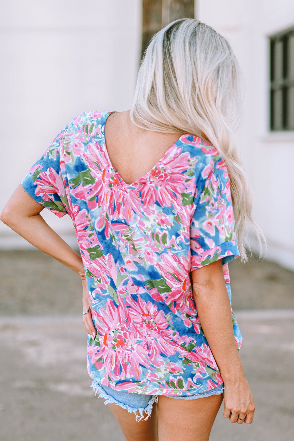 Pink Abstract Floral Print Loose Fit Spaghetti Strap Tank Top